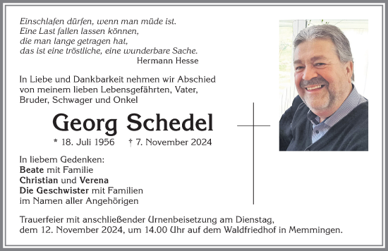 Traueranzeige von Georg Schedel von Mindelheimer Zeitung