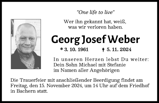 Traueranzeige von Georg Josef Weber von Augsburger Allgemeine