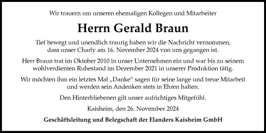 Traueranzeige von Gerald Braun von Donauwörther Zeitung