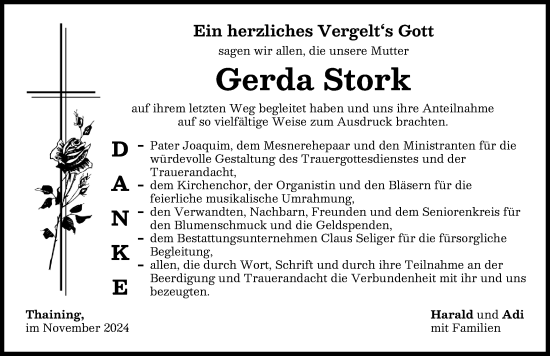 Traueranzeige von Gerda Stork von Landsberger Tagblatt