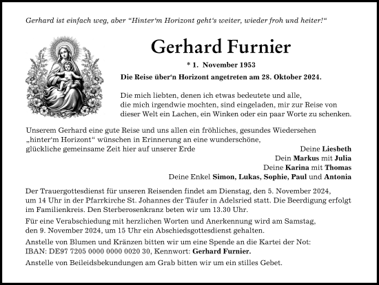 Traueranzeige von Gerhard Furnier von Augsburg-Land