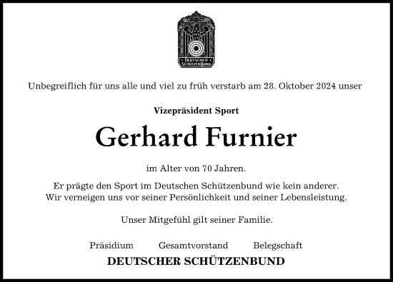 Traueranzeige von Gerhard Furnier von Augsburg-Land