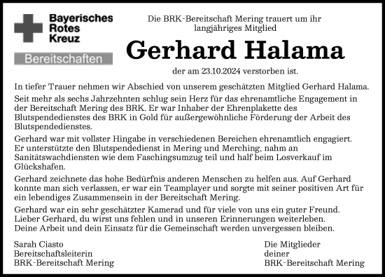 Traueranzeige von Gerhard Halama von Friedberger Allgemeine