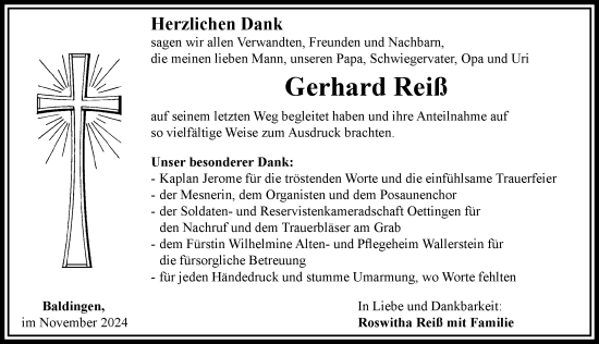 Traueranzeige von Gerhard Reiß von Rieser Nachrichten