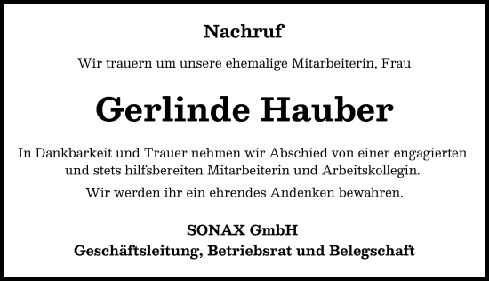Traueranzeige von Gerlinde Hauber von Neuburger Rundschau