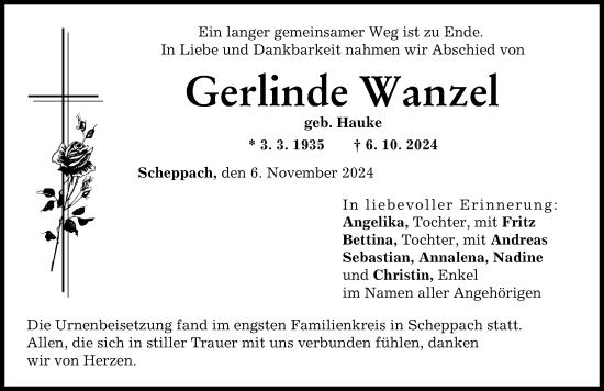 Traueranzeige von Gerlinde Wanzel von Günzburger Zeitung
