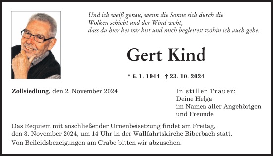 Traueranzeige von Gert Kind von Augsburger Allgemeine