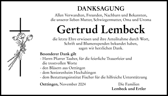 Traueranzeige von Gertrud Lembeck von Rieser Nachrichten