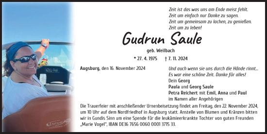 Traueranzeige von Gudrun Saule von Mittelschwäbische Nachrichten, Augsburger Allgemeine