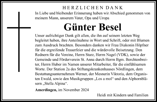 Traueranzeige von Günter Besel von Rieser Nachrichten