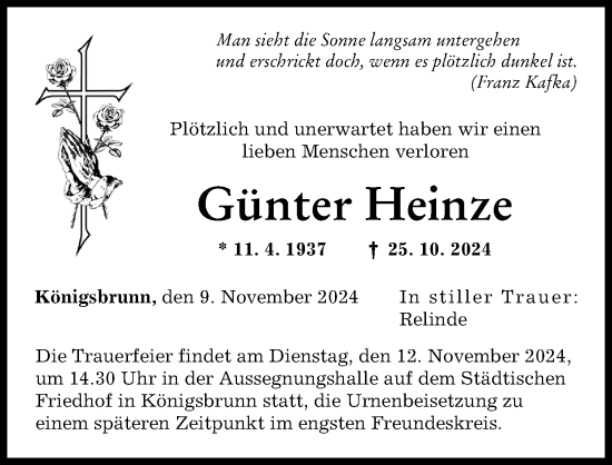 Traueranzeige von Günter Heinze von Augsburger Allgemeine