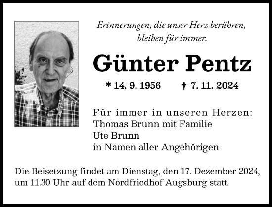 Traueranzeige von Günter Pentz von Augsburger Allgemeine
