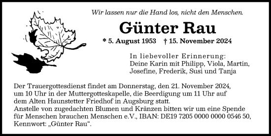 Traueranzeige von Günter Rau von Augsburger Allgemeine