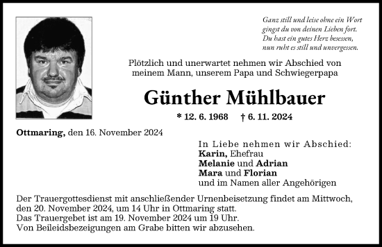 Traueranzeige von Günther Mühlbauer von Friedberger Allgemeine