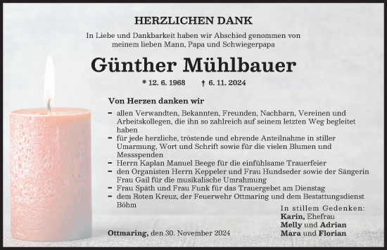 Traueranzeige von Günther Mühlbauer von Friedberger Allgemeine