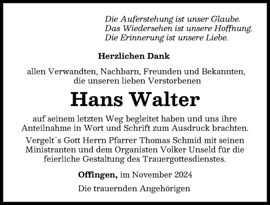 Traueranzeige von Hans Walter von Günzburger Zeitung
