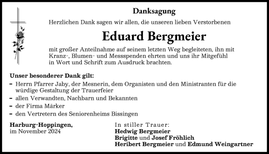 Traueranzeige von Hedwig Bergmeier von Rieser Nachrichten, Donauwörther Zeitung