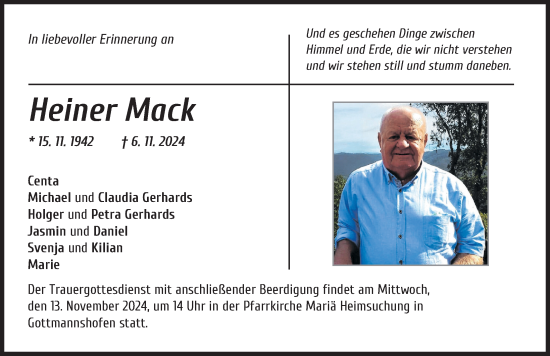 Traueranzeige von Heiner Mack von Wertinger Zeitung