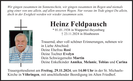 Traueranzeige von Heinz Feldpausch von Illertisser Zeitung