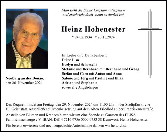 Traueranzeige von Heinz Hohenester von Neuburger Rundschau