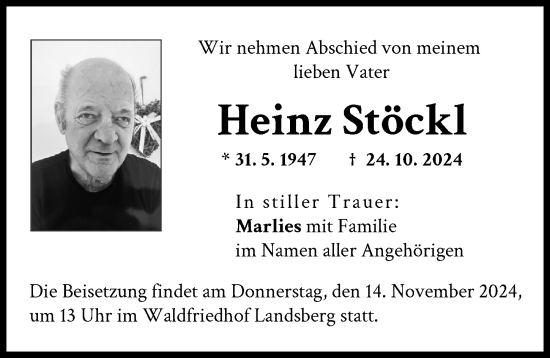 Traueranzeige von Heinz Stöckl von Landsberger Tagblatt