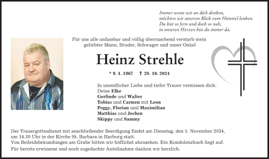 Traueranzeige von Heinz Strehle von Rieser Nachrichten, Donauwörther Zeitung