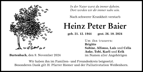Traueranzeige von Heinz Peter Baier von Günzburger Zeitung