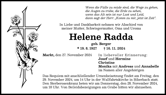 Traueranzeige von Helene Radda von Augsburg-Land