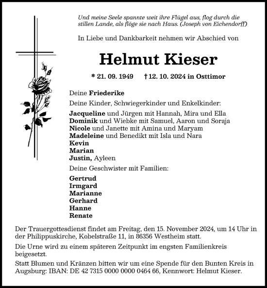 Traueranzeige von Helmut Kieser von Augsburger Allgemeine