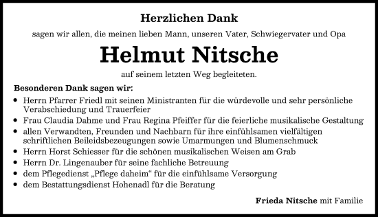 Traueranzeige von Helmut Nitsche von Landsberger Tagblatt