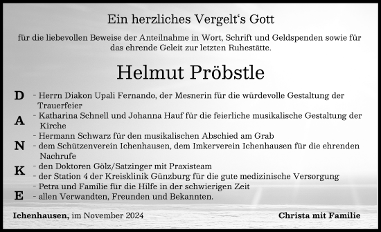 Traueranzeige von Helmut Pröbstle von Günzburger Zeitung