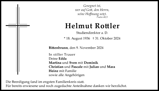 Traueranzeige von Helmut Rottler von Neuburger Rundschau