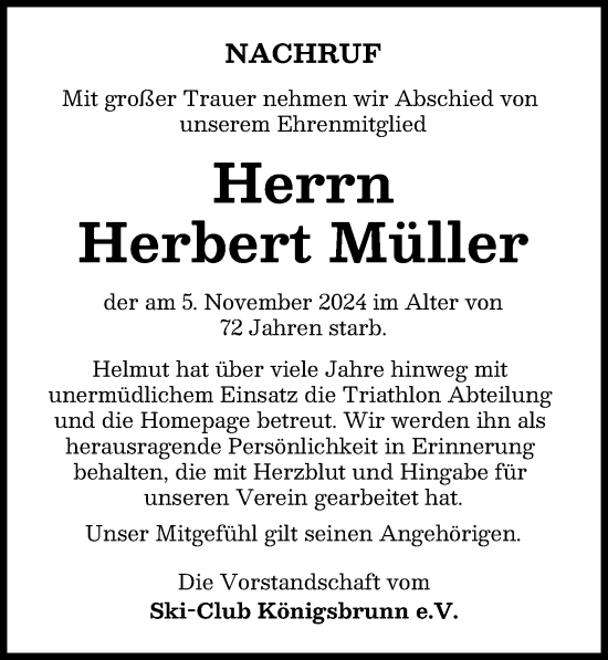 Traueranzeige von Herbert Müller von Schwabmünchner Allgemeine