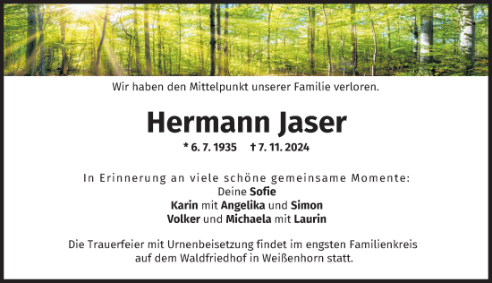 Traueranzeige von Hermann Jaser von Neu-Ulmer Zeitung