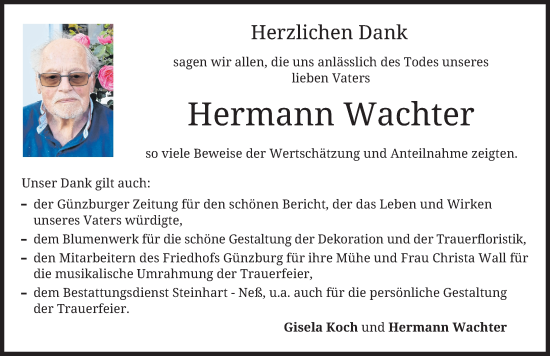 Traueranzeige von Hermann Wachter von Günzburger Zeitung