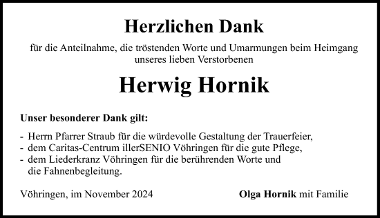 Traueranzeige von Herwig Hornik von Illertisser Zeitung