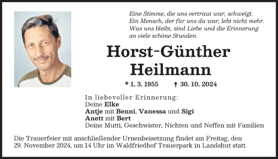 Traueranzeige von Horst-Günther Heilmann von Wertinger Zeitung