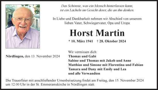 Traueranzeige von Horst Martin von Rieser Nachrichten