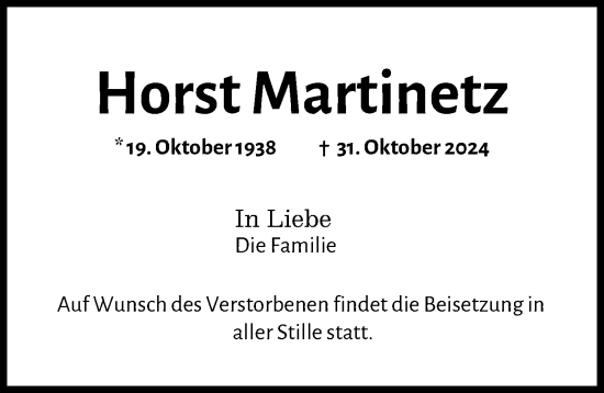 Traueranzeige von Horst Martinetz von Landsberger Tagblatt