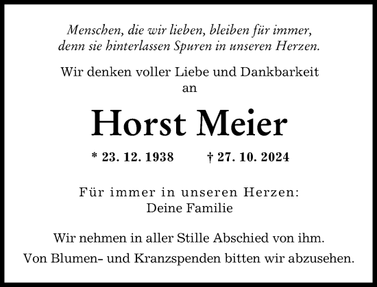 Traueranzeige von Horst Meier von Augsburger Allgemeine