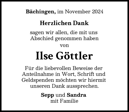 Traueranzeige von Ilse Göttler von Donau Zeitung