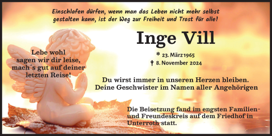 Traueranzeige von Inge Vill von Illertisser Zeitung