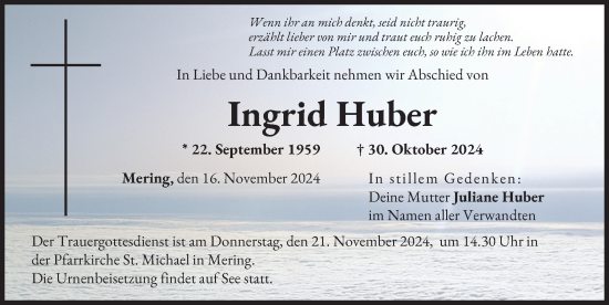 Traueranzeige von Ingrid Huber von Augsburger Allgemeine, Friedberger Allgemeine