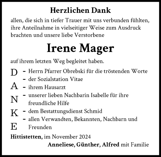 Traueranzeige von Irene Mager von Neu-Ulmer Zeitung