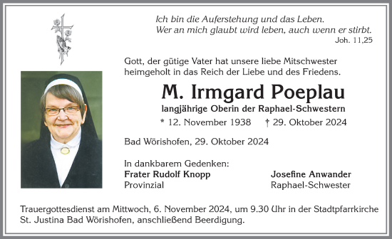 Traueranzeige von Irmgard Poeplau von Mindelheimer Zeitung