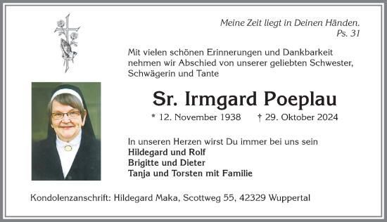 Traueranzeige von Irmgard Poeplau von Mindelheimer Zeitung