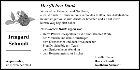 Traueranzeige von Irmgard Schmidt von Rieser Nachrichten