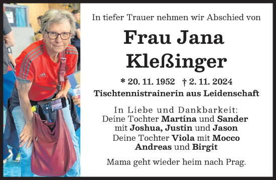 Traueranzeige von Jana Kleßinger von Donauwörther Zeitung