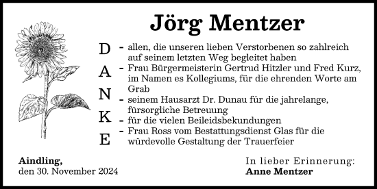 Traueranzeige von Jörg Mentzer von Aichacher Nachrichten