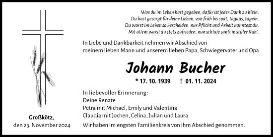 Traueranzeige von Johann Bucher von Günzburger Zeitung
